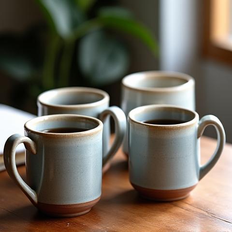 Sæt af håndlavede stentøjskaffekrus