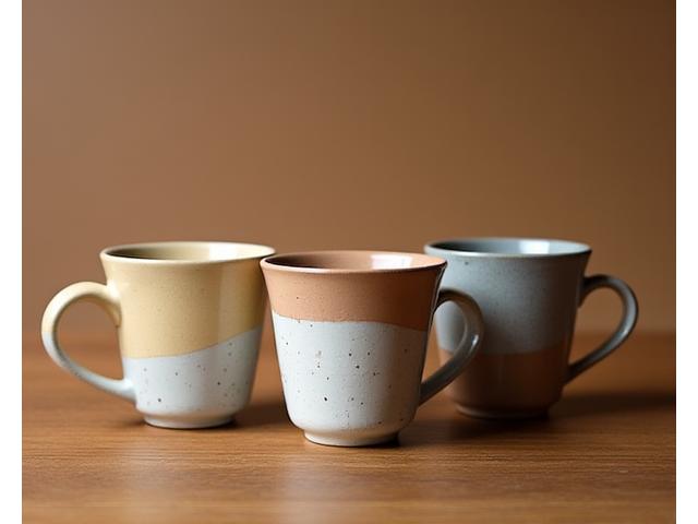Sæt af håndlavede kaffekopper i naturlige farver